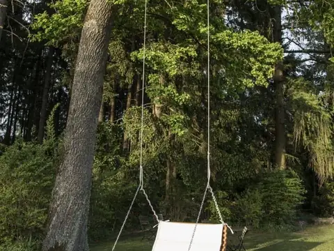 Montierte Hängeschaukel unter einem großen Baum